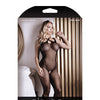 Sheer Fantasy Geometric Knit Bodystocking w/Open Crotch Black O/S
