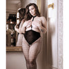Sheer Fantasy Choker Harness Stockings w/Open Crotchless Black QN