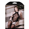 Sheer Fantasy Mixed Signals Halter Tie Gartered Teddy w/Attached Back Seam Stockings Black QN