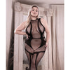 Sheer Cross Faded High Neck Crotchless Bodystocking Black QN
