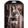 Fantasy Sheer Power Moves Cutout Net Dress w/Attached Garter Stockings Black QN