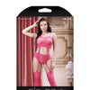 Sheer Afterglow Cut Out Teddy w/Attached Footless Stockings - Berry Pink