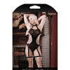 Sheer Save Your Tears Studded Halter Teddy w/Net Side Panels & Attached Stockings - Black