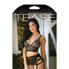 Tease Kelsey Criss Cross metallic Lace Bralette, Garterbelt & Panty - Black
