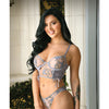 Tease Reese Butterfly Embroidered Mesh Bustier & Panty - Periwinkle