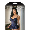 Tease Elle Floral Burnout Velvet Skirted Bustier & Panty w/Removable Garters - Navy