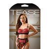 Tease Sophie Plaid Long Line Bra, Garter Belt & G-String Red L/XL