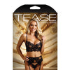 Tease Mae Eyelash Lace Long Line Bra, Garter Belt, & G-String Black L/XL