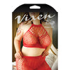 Vixen High Neck Halter Net Top & Tie Back Skirt Red QN