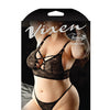 Vixen Call Me Yours Lace Bralette w/Grommet Detail & Panty Black QN