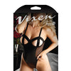 Vixen Dirty Little Secret Wetlook & Mesh Caged Bra Teddy w/Snap Closure Black L/XL
