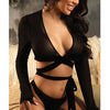 Vixen No Regrets Mesh Long Sleeve Wrap Top & Thong Black L/XL