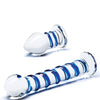 Glas 2 pc Double Penetration Glass Swirly Dildo & Buttplug Set - Clear