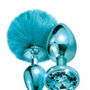 Nixie Metal Butt Plug Set w/Jewel Inlaid & Pom Pom - Blue Metallic