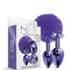 Nixie Metal Butt Plug Set w/Jewel Inlaid & Pom Pom - Purple Metallic