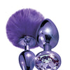 Nixie Metal Butt Plug Set w/Jewel Inlaid & Pom Pom - Purple Metallic