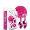 Nixie Metal Butt Plug Set w/Jewel Inlaid & Pom Pom - Pink Metallic
