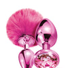 Nixie Metal Butt Plug Set w/Jewel Inlaid & Pom Pom - Pink Metallic