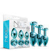 Nixie Metal Butt Plug Trainer Set w/Inlaid Jewel - Blue Metallic