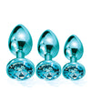 Nixie Metal Butt Plug Trainer Set w/Inlaid Jewel - Blue Metallic