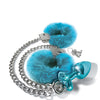 Nixie Metal Butt Plug w/Inlaid Jewel & Fur Cuff Set - Blue Metallic