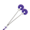 Nixie Metal Butt Plug w/Inlaid Jewel & Fur Cuff Set - Purple Metallic