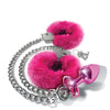 Nixie Metal Butt Plug w/Inlaid Jewel & Fur Cuff Set - Pink Metallic
