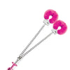 Nixie Metal Butt Plug w/Inlaid Jewel & Fur Cuff Set - Pink Metallic
