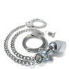 Nixie Metal Butt Plug w/Inlaid Jewel & Cuff Set - Silver Metallic