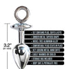 Nixie Metal Butt Plug w/Inlaid Jewel & Cuff Set - Silver Metallic