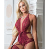 Plunging Halter Teddy w/Stockings - Magenta Purple O/S