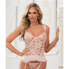 Lace Up Garter Corset w/Thong & Stockings Champagne Pink O/S