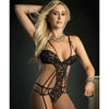 Embroidered Lace Strappy Garter Teddy & Stockings Black O/S