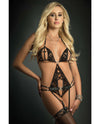 Key Hole Queen of Hearts Garter Teddy & Stockings Black O/S