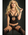 Plunge Cami Top, Brazilian Garter Panty & Stockings Black O/S