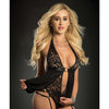 O Ring Babydoll Zip Crotch Teddy & Stockings Black O/S