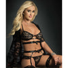 Lace Mini Robe, Bra Lingerie & Hiphugger Garter Belt Black O/S