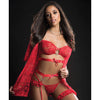 Lace Mini Robe, Bra Lingerie & Hiphugger Garter Belt Candy Red O/S