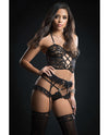Cami Top Lingerie Set w/Flutter Garter Belt & Stockings Black O/S