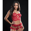 Cami Top Lingerie Set w/Flutter Garter Belt & Stockings Red Berry O/S
