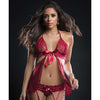 Cut Out Open Front Flyaway Babydoll w/Pearl Chains & Garter Panty Red Berry O/S