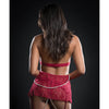 Cut Out Open Front Flyaway Babydoll w/Pearl Chains & Garter Panty Red Berry O/S