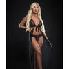 Cut Out Open Front Flyaway Night Gown w/Pearl Chains & Panty Black O/S
