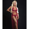 Cut Out Open Front Flyaway Night Gown w/Pearl Chains & Panty Red Berry O/S
