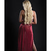 Cut Out Open Front Flyaway Night Gown w/Pearl Chains & Panty Red Berry O/S