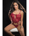 Butterfly Teddy w/Lace up Front & Thong Red Berry O/S
