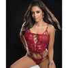 Butterfly Teddy w/Lace up Front & Thong Red Berry O/S