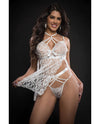 Lace Halter Babydoll w/High Waist Strappy Panty White O/S