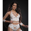 Lace Up Halter Bustier, Boyshort Garters & Stockings Lavish White O/S