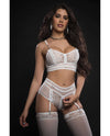 Lacey Bustier Top, Garter Boyshort w/Stockings White O/S